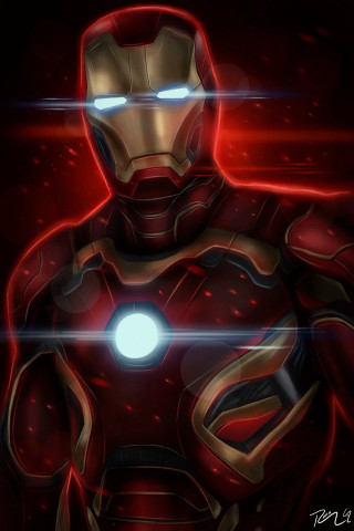 Iron man glowing light red - digital painting free wallpaper for mobile