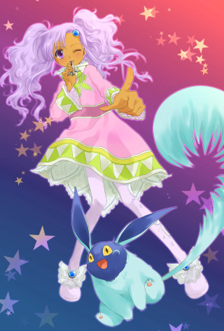 Cartoon girl pink dress blue - a white tail free wallpaper for mobile