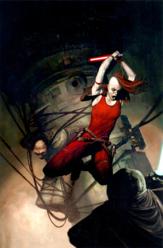 Woman red outfit sword man - a sword in front free wallpaper for mobile