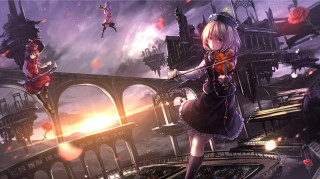 Girl playing violin video game - other girl free wallpaper