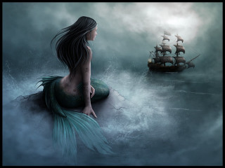 Mermaid rock ship ocean sailboat - charlie bowater free wallpaper