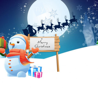 Snowman holding sign santa claus - free christmas wallpaper for tablet