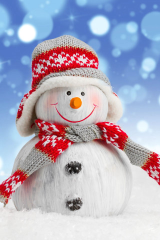 Snowman red white hat scarf - winter free wallpaper for mobile