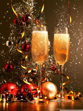 Champagne glasses christmas tree gold - free holidays wallpaper for mobile