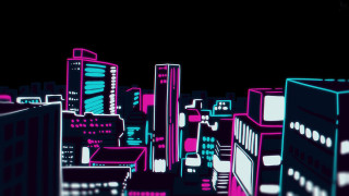 City skyline neon lights buildings - synthwave style free wallpaper