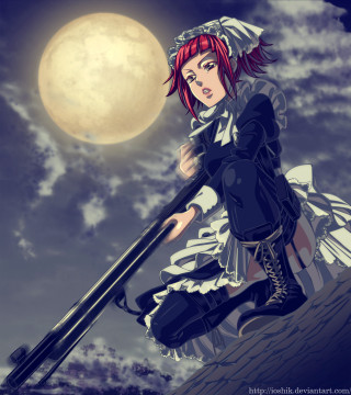Red haired maid gothic moonlight - full free wallpaper for tablet