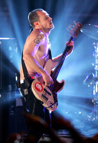 Shirtless man bass guitar stage - stage free wallpaper for mobile