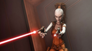 Woman light saber action hero - animated free wallpaper for desktop