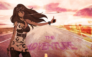 Woman gun pointing sky road - giantess art free wallpaper