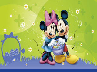 Mickey minnie hugging green background - flower and butterflies free wallpaper for desktop