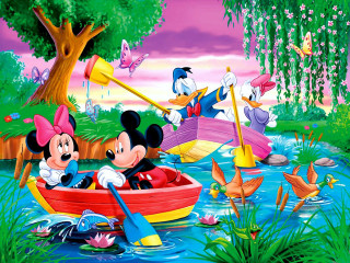 Mickey minnie boat river ducks - carl barks free wallpaper