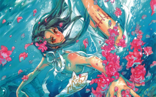 Woman cross underwater flowers hair - a cross free wallpaper