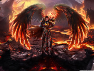 Man fire wings flames lava - dark fantasy art free wallpaper