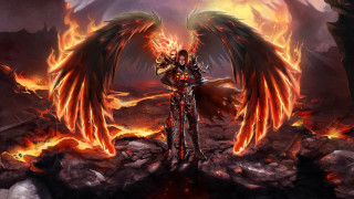Man fire wings mountain lava - anne stokes free wallpaper