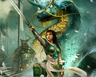 Woman sword dragon shoulder battle - magic free wallpaper