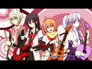 Anime girls guitars pink background - design free wallpaper