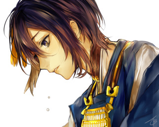 Anime character blue shirt gold - gold accent free wallpaper