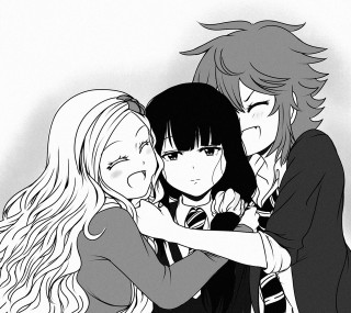 Anime hugging girls remodernism official - a couple of anime characters free wallpaper for tablet