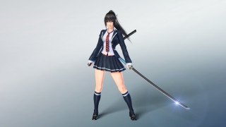 Woman uniform holding sword in - shining behind her free wallpaper