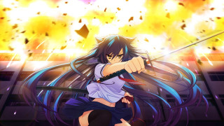 Woman sword firework building background - a building in the background free wallpaper