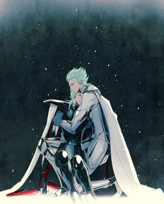 Man sitting sword blood neoromanticism - ufotable free wallpaper