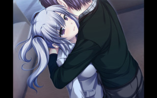 Man woman hugging room window - a window behind them free wallpaper