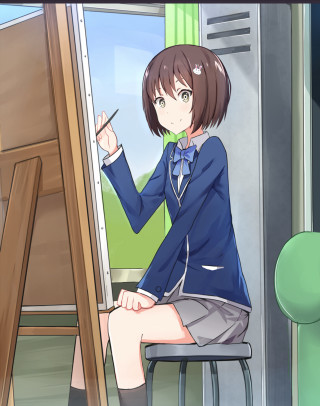 Girl sitting chair easel painting - artist free wallpaper for mobile