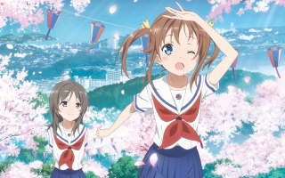 Girls school uniforms pink flowers - two girl free wallpaper