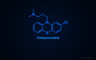Blue neon lit logo chlorromazine - a company free wallpaper