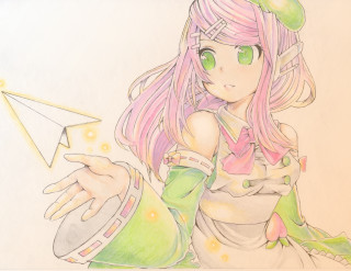 Pink haired girl paper airplane - mail art free wallpaper