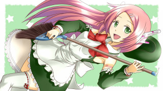 Pink hair girl green shirt - a broom free wallpaper