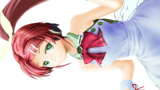 Redhair greeneyes girl holding bow - a red bow free wallpaper