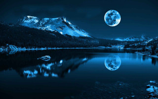 Full moon mountain lake city - full moon free wallpaper