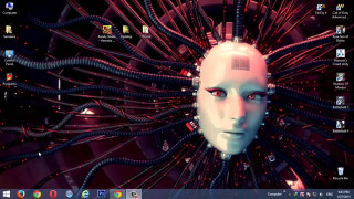 Computer screen face wires keyboard - free cyberpunk wallpaper