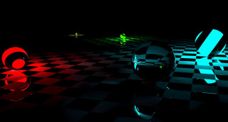 Checkered floor red blue object - a green object free wallpaper