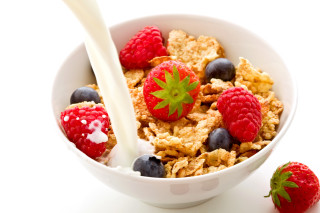 Bowl cereal berries milk shaker - the side of it free wallpaper