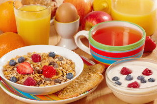 Cereal yogurt fruit assemblage food - a bowl of cereal free wallpaper