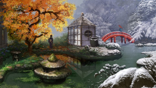 Man standing bridge river park - a red bridge free wallpaper