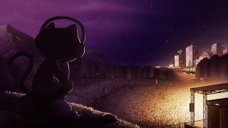 Cartoon cat hill night city - david gilmour blythe free wallpaper