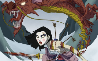 Woman sword dragon mountain large - a sword and a dragon free wallpaper