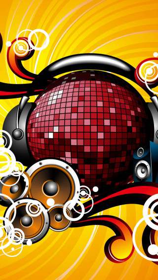 Disco ball speakers boombox yellow - funk art free wallpaper for mobile
