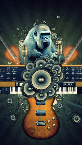 Monkey keyboard guitar microphone soundboard - free retro wallpaper