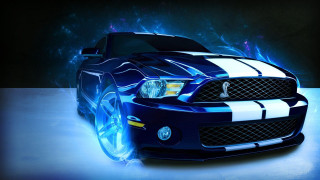 Blue mustang white stripes flames - blue flame free wallpaper