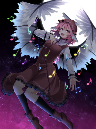 Girl wings flying music notes - wing free wallpaper for mobile