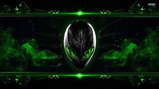 Green alien black face glowing - green eye free wallpaper
