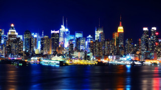 City skyline night blue lights 3 - blue sky free wallpaper for desktop