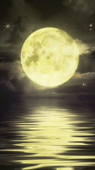 Full moon reflection lake night - a matte painting free wallpaper for mobile