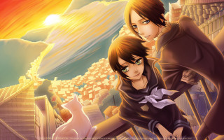 Anime couple sunset cityscape gothic - a couple of anime characters free wallpaper