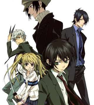 Anime characters group white black 4 - official art free wallpaper for tablet