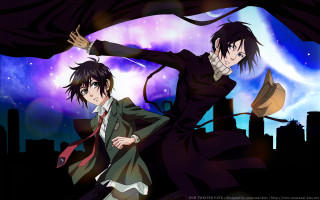 Anime characters city skyline purple 2 - sky in the background free wallpaper